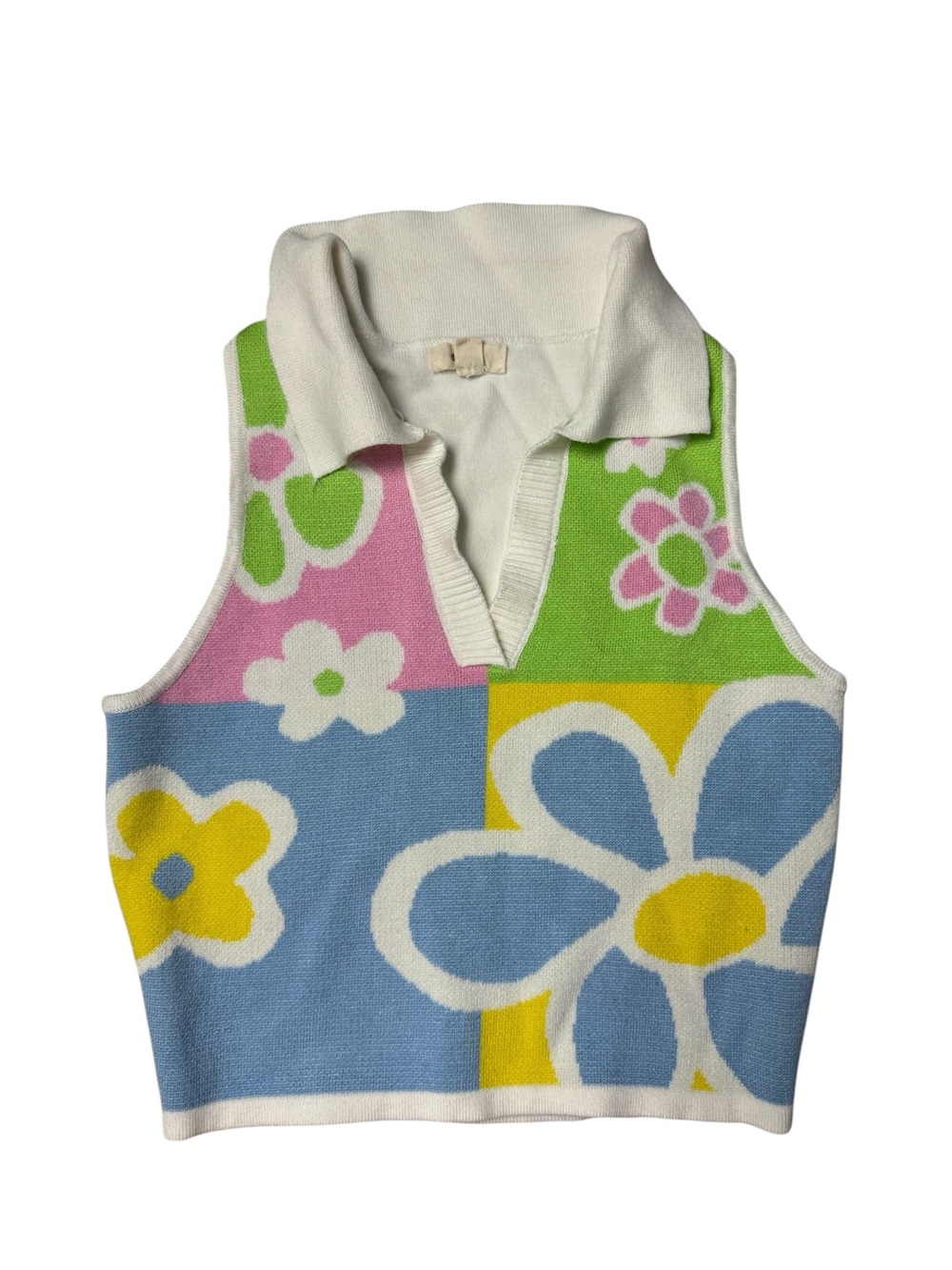 Debut floral knit sweater vest cropped sleeveless top